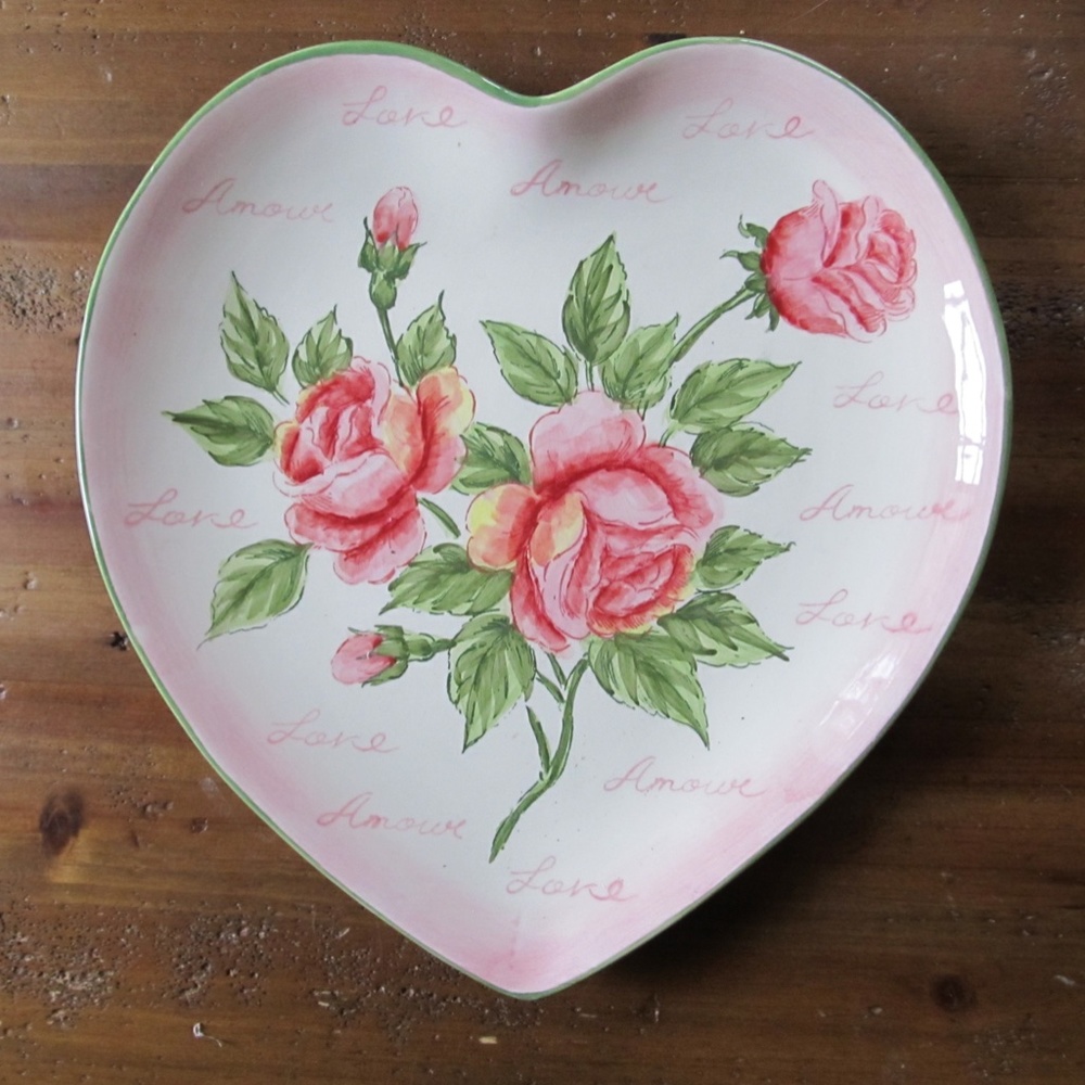 Heart Valentine's Rose Love Amore Ceramic Decorative Tidbit Plate